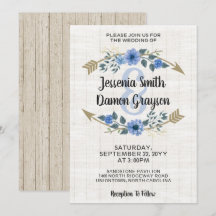 Invitación de Boda Rústica Boho con Flechas y Flor