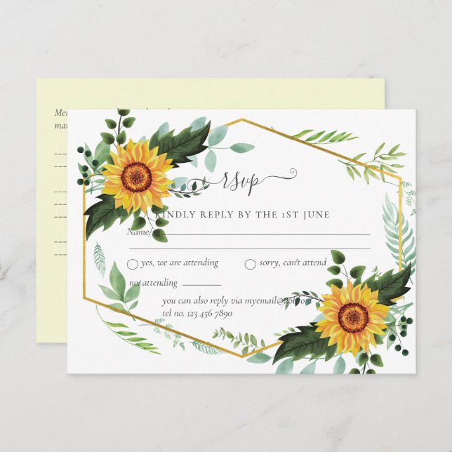 Invitación de boda rústica BOHO con girasoles y ve (Anverso / Reverso)