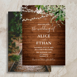 Invitación de boda rústica boho con vegetación de