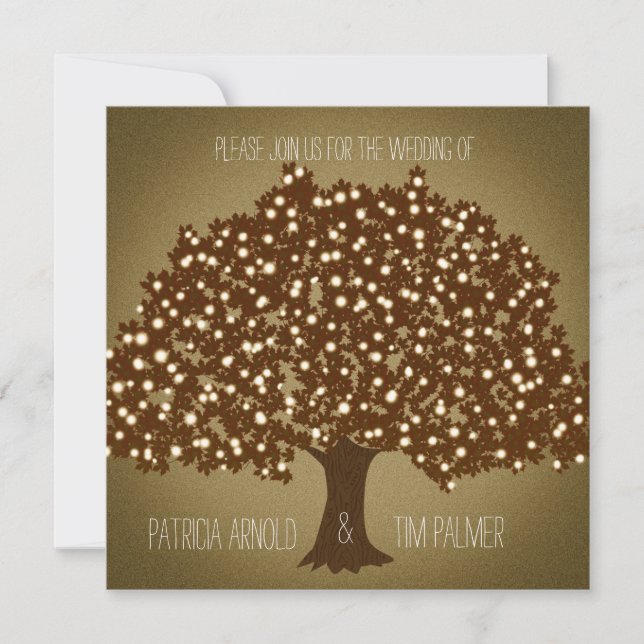 Invitación de boda rústica con árbol iluminado vin (Anverso)