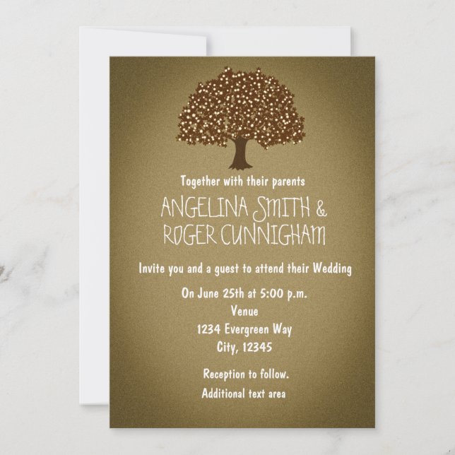 Invitación de boda rústica con árbol iluminado vin (Anverso)
