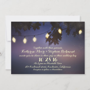 invitación de boda rústica con cuerdas de luces