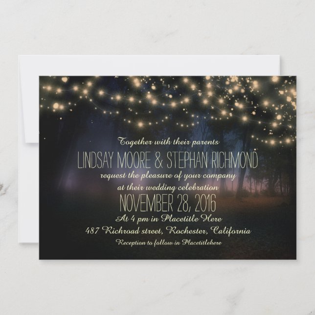 invitación de boda rústica con cuerdas de luces (Anverso)