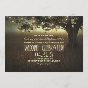 invitación de boda rústica con cuerdas de luces
