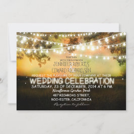 invitación de boda rústica con cuerdas de luces