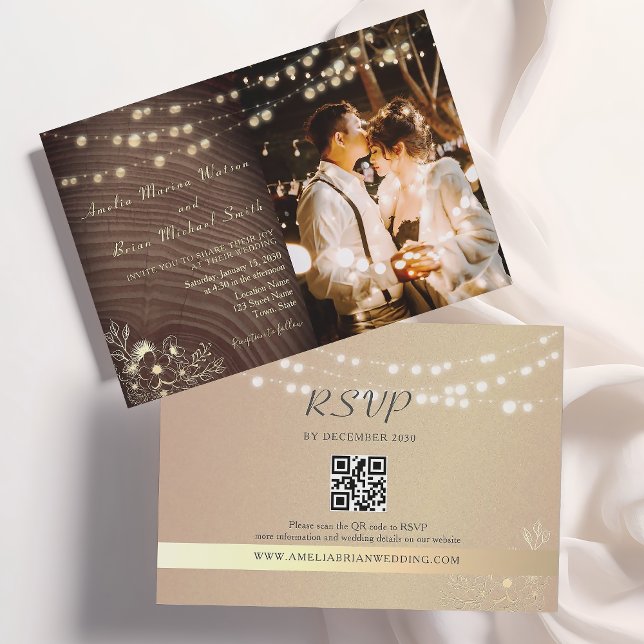 Invitación de boda rústica con foto y código QR (Subido por el creador)