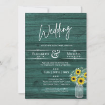 Invitación de boda rústica con girasoles verdes y 