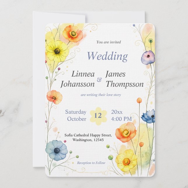 Invitación de Boda Rústica con Jardín de Anémonas  (Anverso)