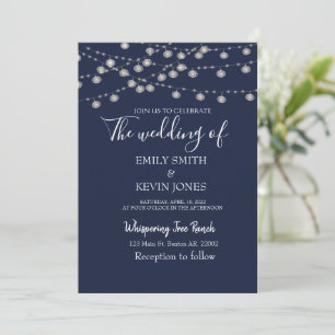 Invitación de boda rústica con luces de cadena 