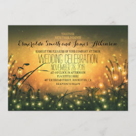 invitación de boda rústica con luces de jardín