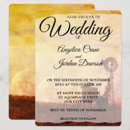 Invitación de boda rústica con molino de viento ca