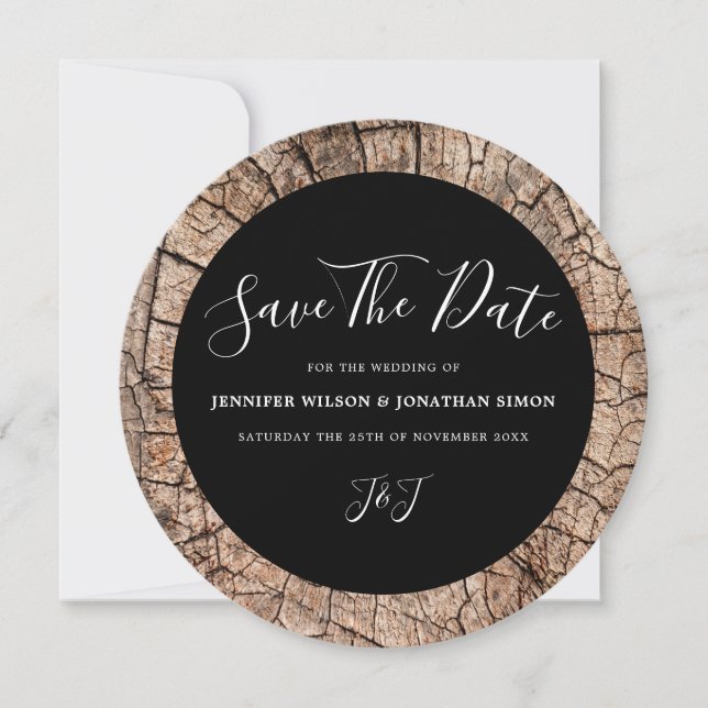 Invitación de boda rústica con veta de madera para (Anverso)