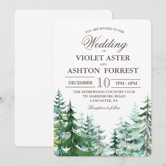 Invitación de boda rústica de abeto (Anverso / Reverso)