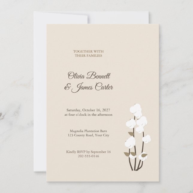 Invitación de boda rústica de algodón del sur (Anverso)