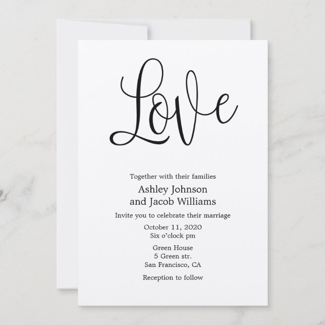 Invitación de boda rústica de amor. Invitaciones K (Anverso)