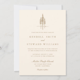 Invitación de boda rústica de árbol de oro moderno