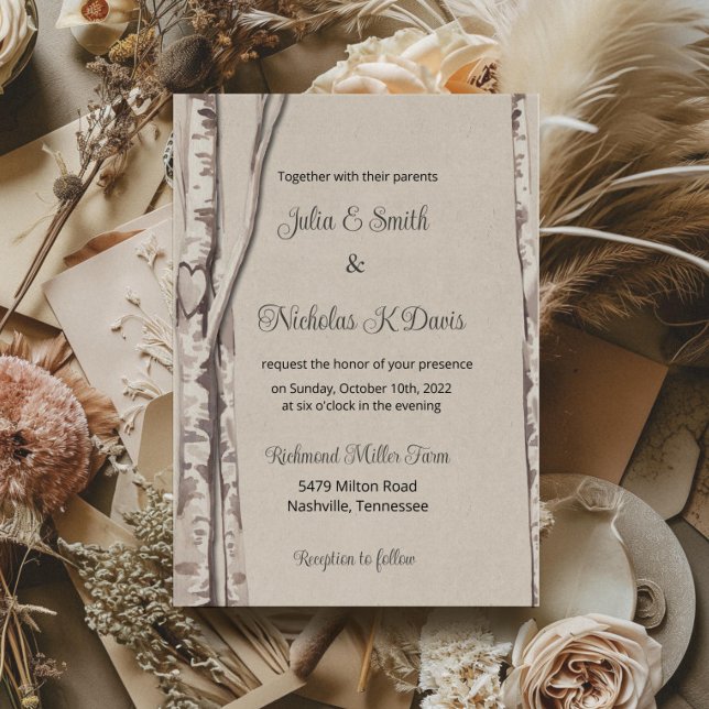 Invitación de boda rústica de bosque con abedul (Subido por el creador)