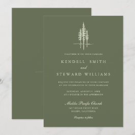 Invitación de boda rústica de bosque con árbol ver
