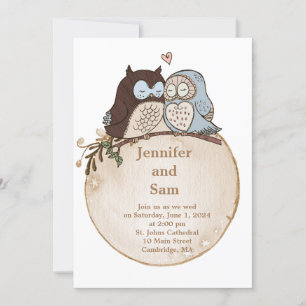 Invitación de boda rústica de bosque con búho lind