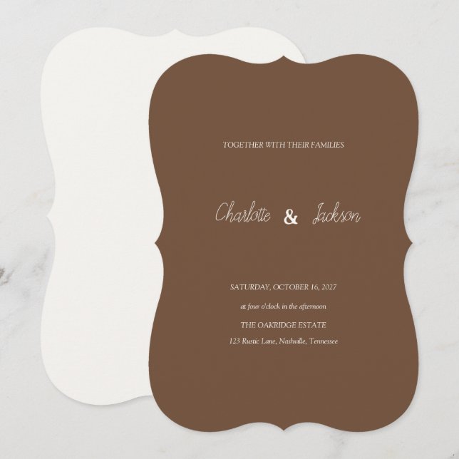 Invitación de boda rústica de café marrón (Anverso / Reverso)