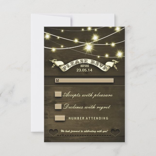 invitación de boda rústica de campo con luces (Anverso)