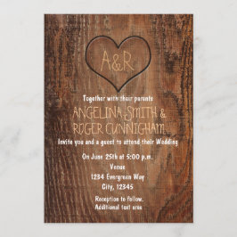 Invitación de boda rústica de corazón tallado en á
