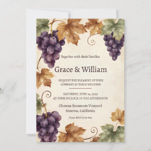 Invitación de boda rústica de cosecha de uva de vi