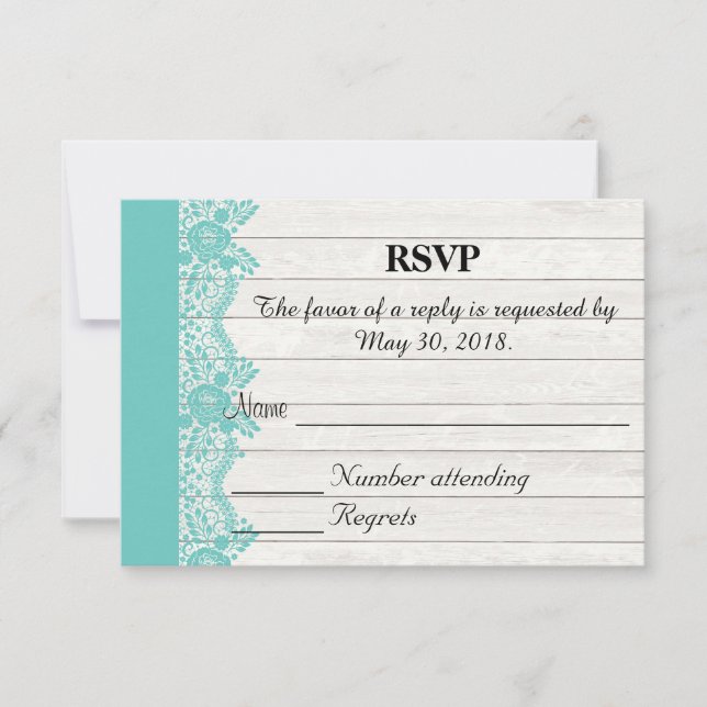 Invitación de boda rústica de encaje azul verdoso  (Anverso)