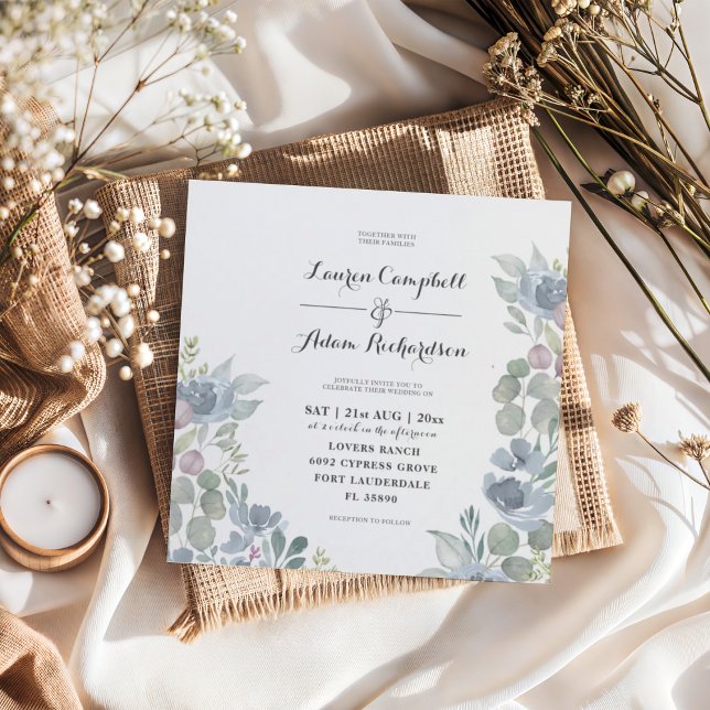 Invitación de boda rústica de eucalipto azul polvo (Subido por el creador)