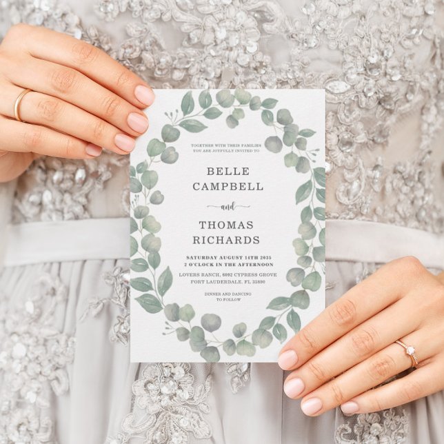 Invitación de boda rústica de eucalipto azul polvo (Subido por el creador)