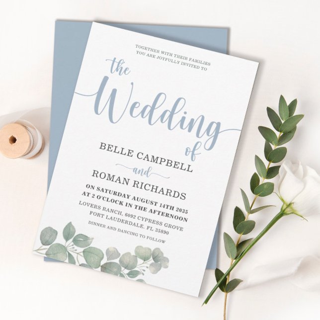 Invitación de boda rústica de eucalipto azul polvo (Subido por el creador)