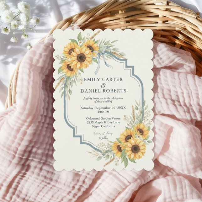 Invitación de boda rústica de girasol floral (Rustic sunflower invitation for a timeless wedding)