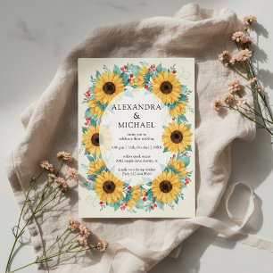 Invitación de boda rústica de girasol floral