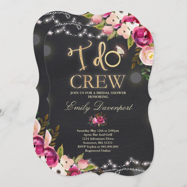 Invitación de boda rústica de I Do Crew con floral (Anverso / Reverso)