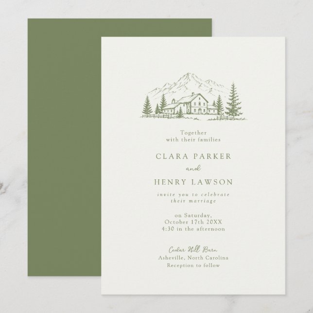 Invitación de boda rústica de la montaña Sage (Anverso / Reverso)