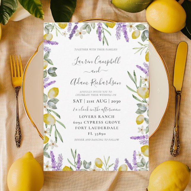 Invitación de boda rústica de limón y follaje de l (Subido por el creador)