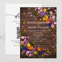 invitación de boda rústica de madera con flores si