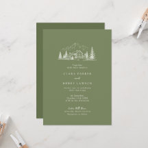 Invitación de boda rústica de montaña en verde osc
