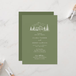 Invitación de boda rústica de montaña en verde osc