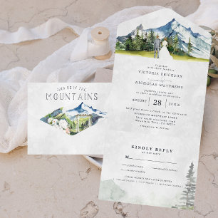 Invitación de boda rústica de montaña todo en uno