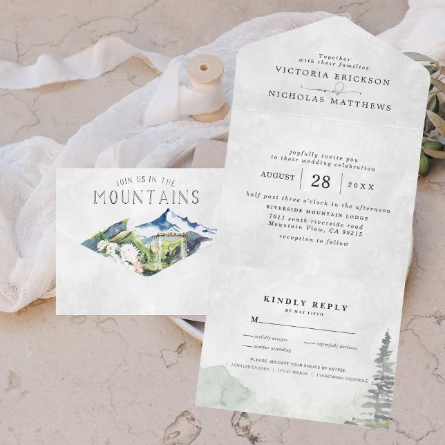 Invitación de boda rústica de montaña todo en uno (Subido por el creador)