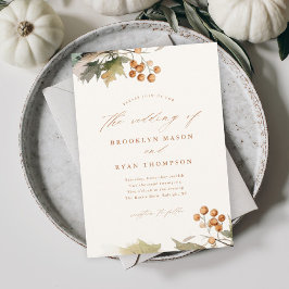 Invitación de boda rústica de otoño con hojas de v