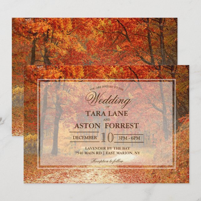Invitación de boda rústica de otoño de árbol (Anverso / Reverso)