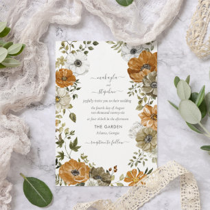 Invitación de boda rústica de otoño floral