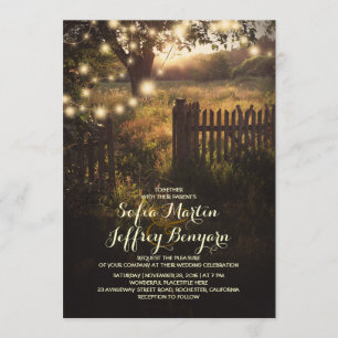 invitación de boda rústica de países con luces de 