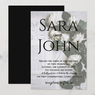 invitación de boda rústica de periódico floral