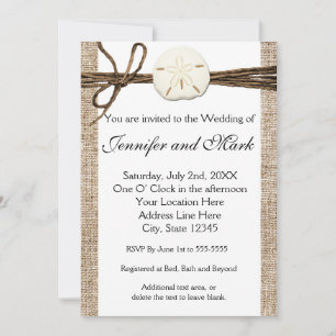 Invitación de boda rústica de playa con dólar de a