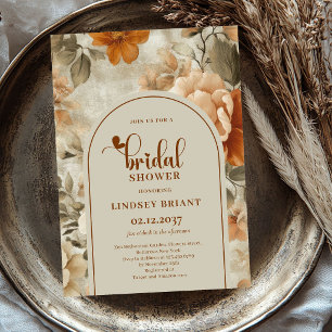 Invitación de boda rústica de terracota con flores