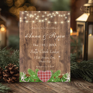 Invitación de boda rústica del bosque | Corazón de