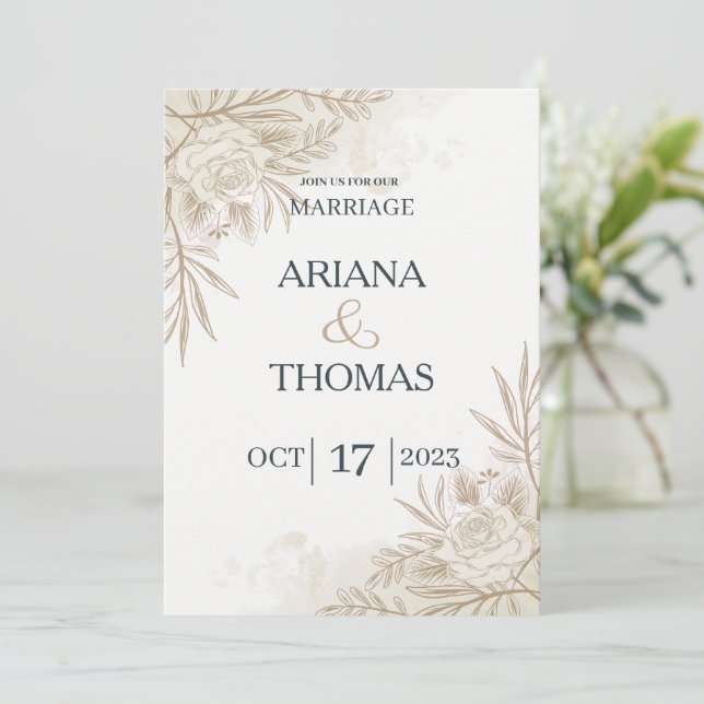 invitación de boda rústica floral boho moderna (Anverso de pie)